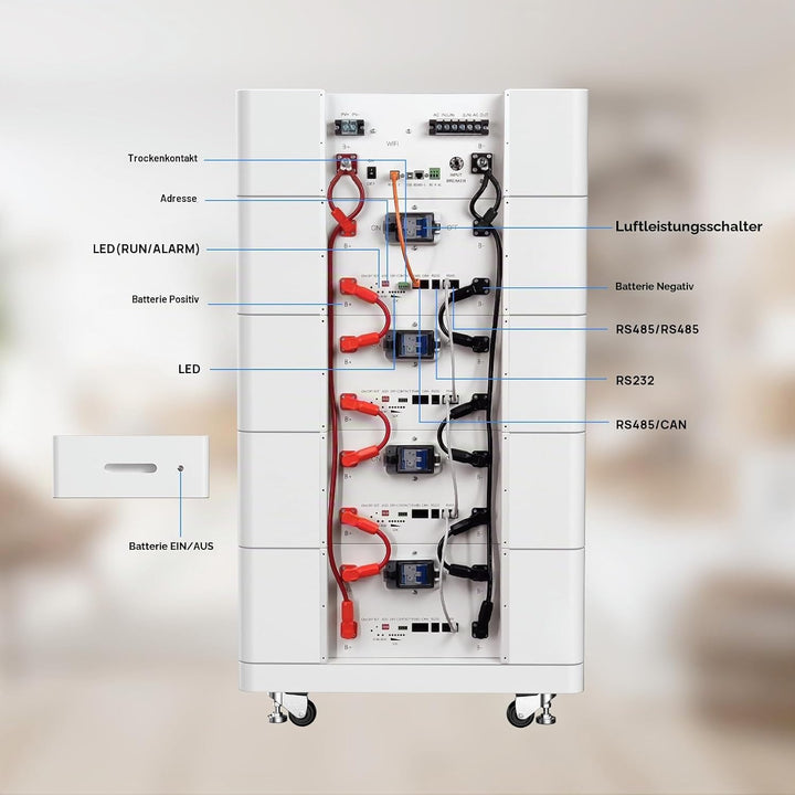 48V 400Ah LiFePO4 Batterie (4 x 100Ah Pack), 20,48kWh All-in-One Lithiumbatterie, Mit Heim-Batterie-