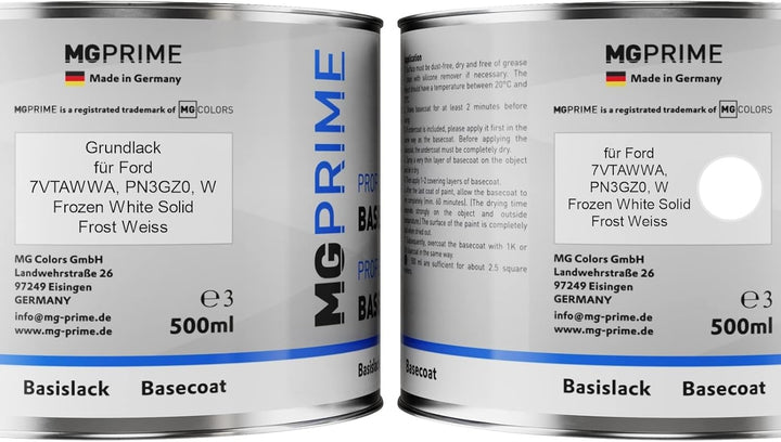 MG PRIME Autolack Dose Set für Ford 7VTAWWA / PN3GZ0 / W Frozen White Solid/Frost Weiss Grundlack Ba