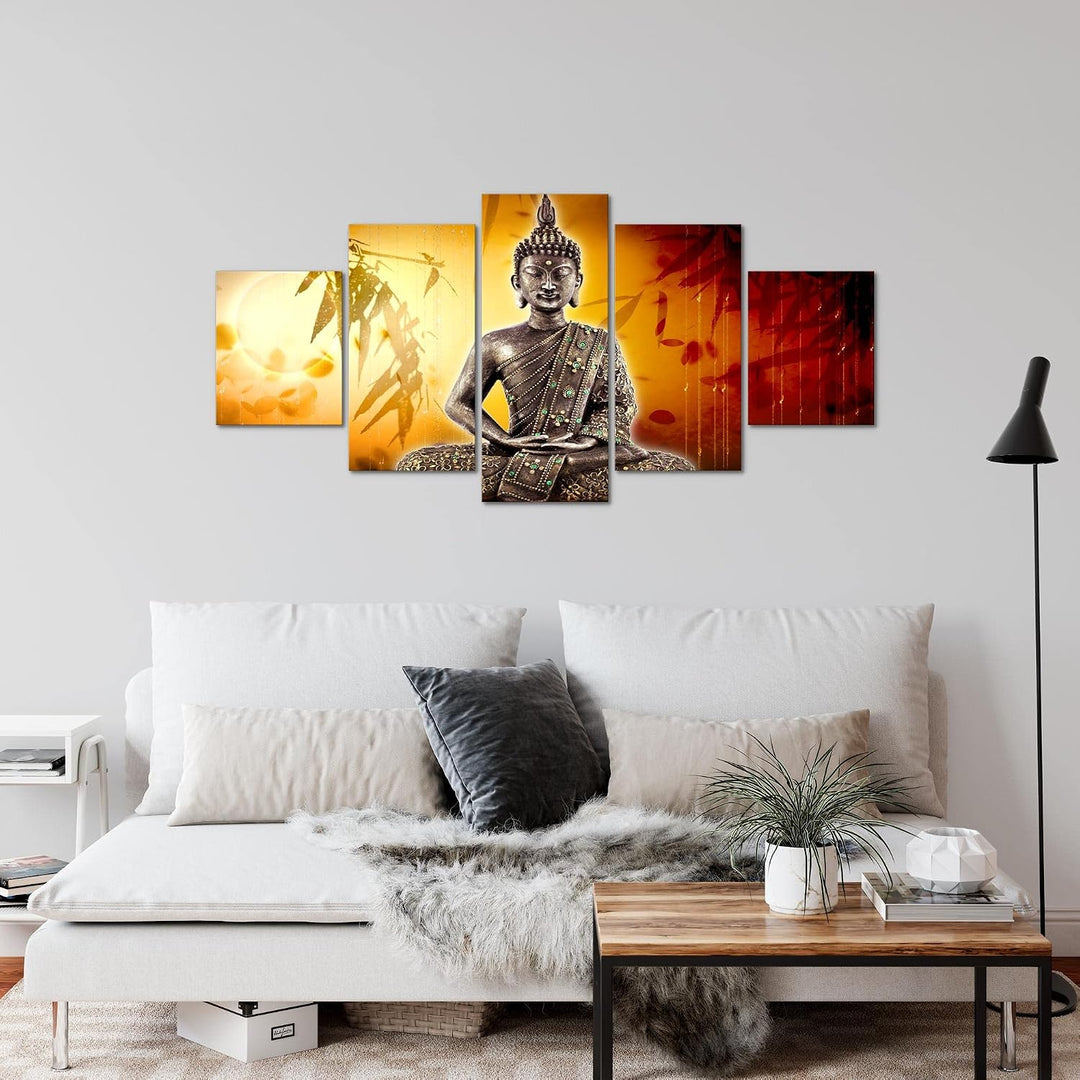Runa Art Wandbilder Buddha 5 Teilig Bild auf Vlies Leinwand Deko Wohnzimmer Schlafzimmer Relax zen O