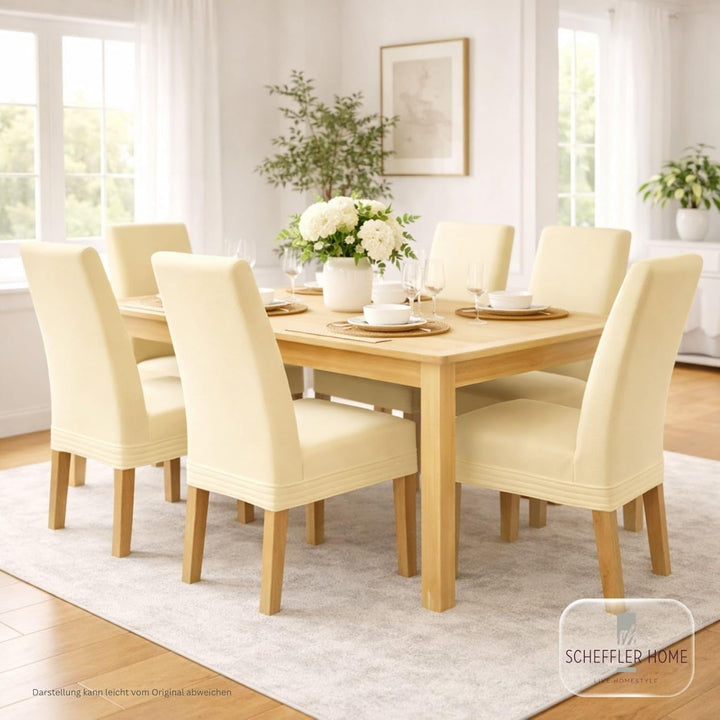 Scheffler Home Stuhlhussen 4er Set Creme Lena – Stretch Stuhlbezüge für Polsterstühle und Esszimmers