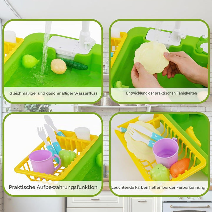 Küchenspüle Spielzeug mit fliessendem Wasser, küchen Spielzeug Kinder mit Wasser-Recycling Wasserhah