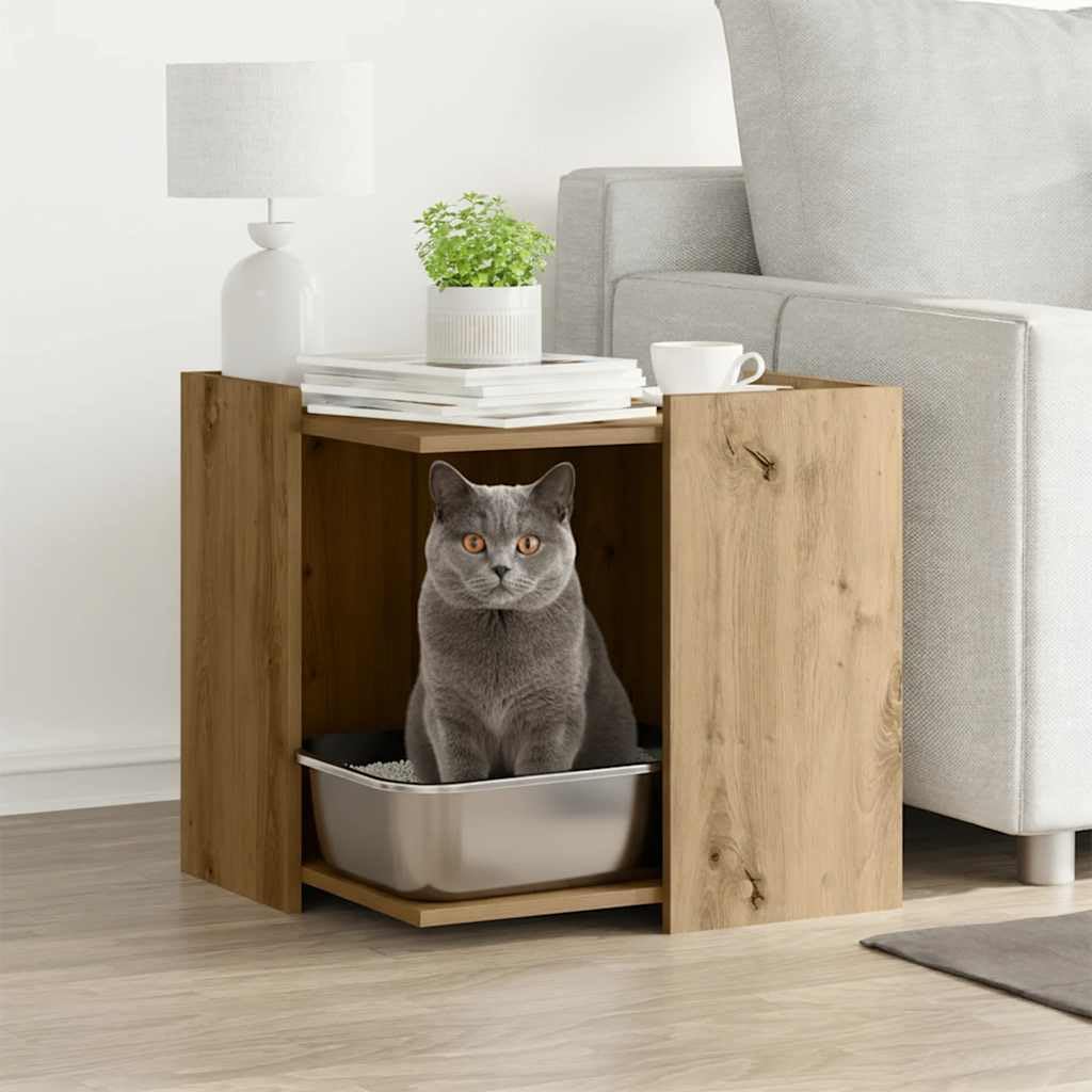 Katzenklo Artisan-Eiche aus Holzwerkstoff 53 x 53 x 51 cm, verstecktes Katzenmöbel für Katzenklo ode
