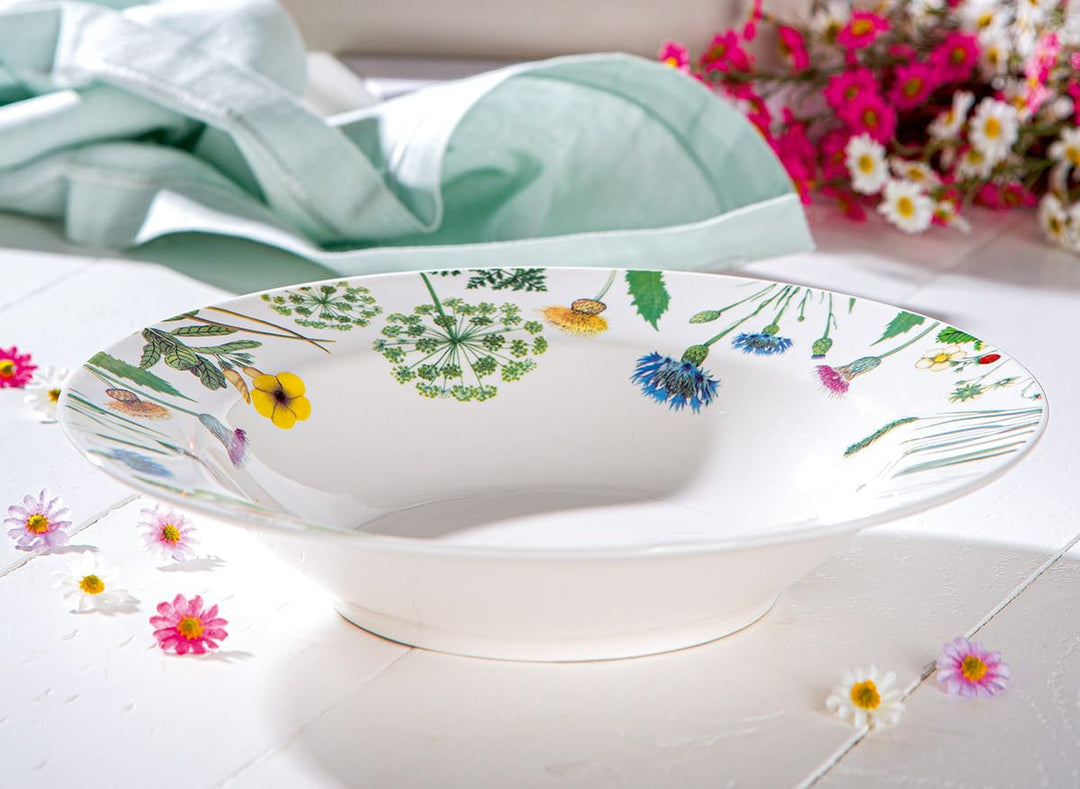 GILDE Suppenteller Wild Flowers, Porzellan, weiss, rund, 23 cm Durchmesser, Blumendesign &amp; Schmetter
