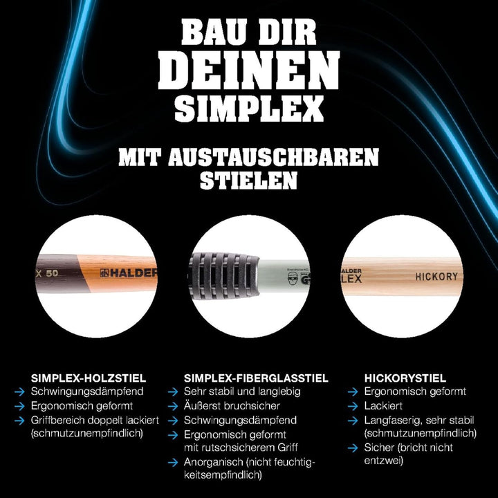 SIMPLEX-Schonhammer, Plastik/Superplastik; mit Tempergussgehäuse und hochwertigem Holzstiel | D=50 m