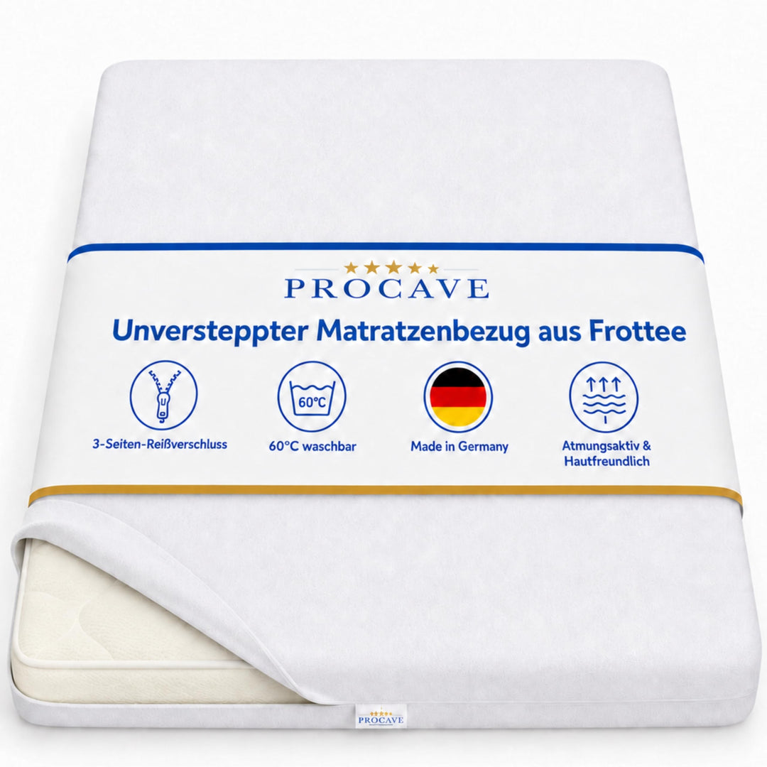 PROCAVE Matratzenbezug Frottee unversteppt 180 x 200 cm | Matratzen-Höhe 23-28cm | Matratzenschoner