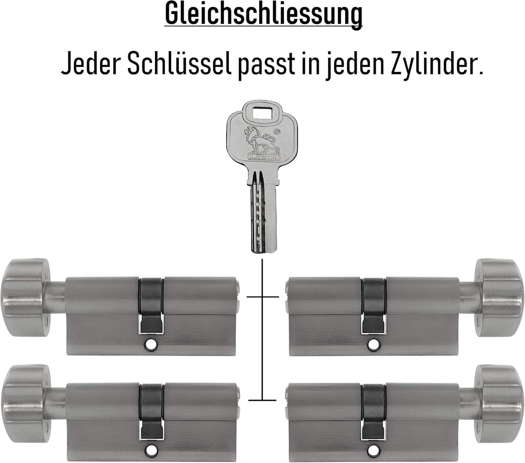 4x Knaufzylinder gleichschliessend 60 mm 30/30 KD inkl. 10 Wendeschlüssel