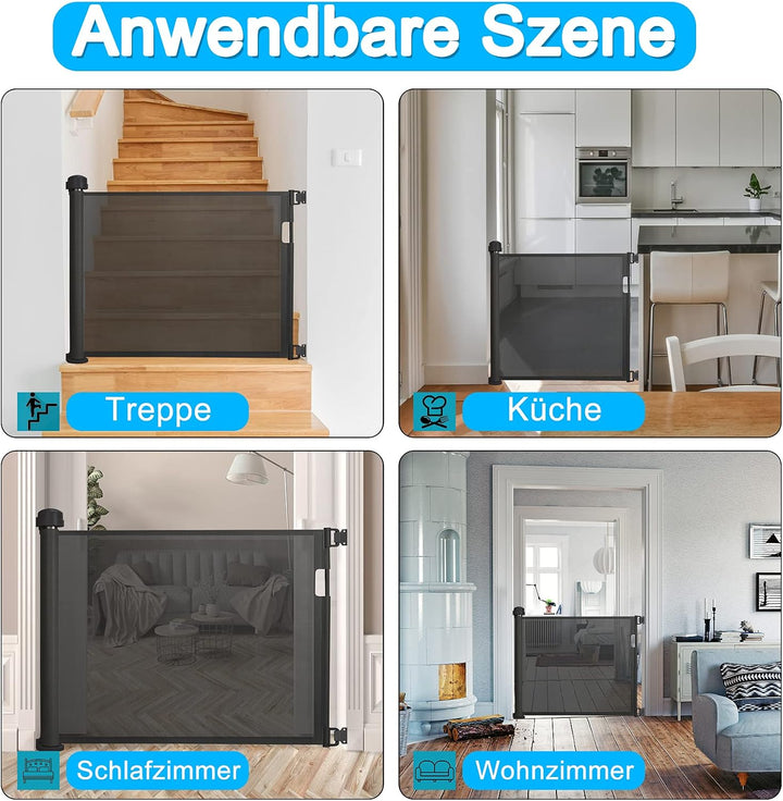 XMTECH Türschutzgitter Ausziehbar Treppenschutzgitter 0-150cm Schwarz Einziehbares Treppenschutzroll