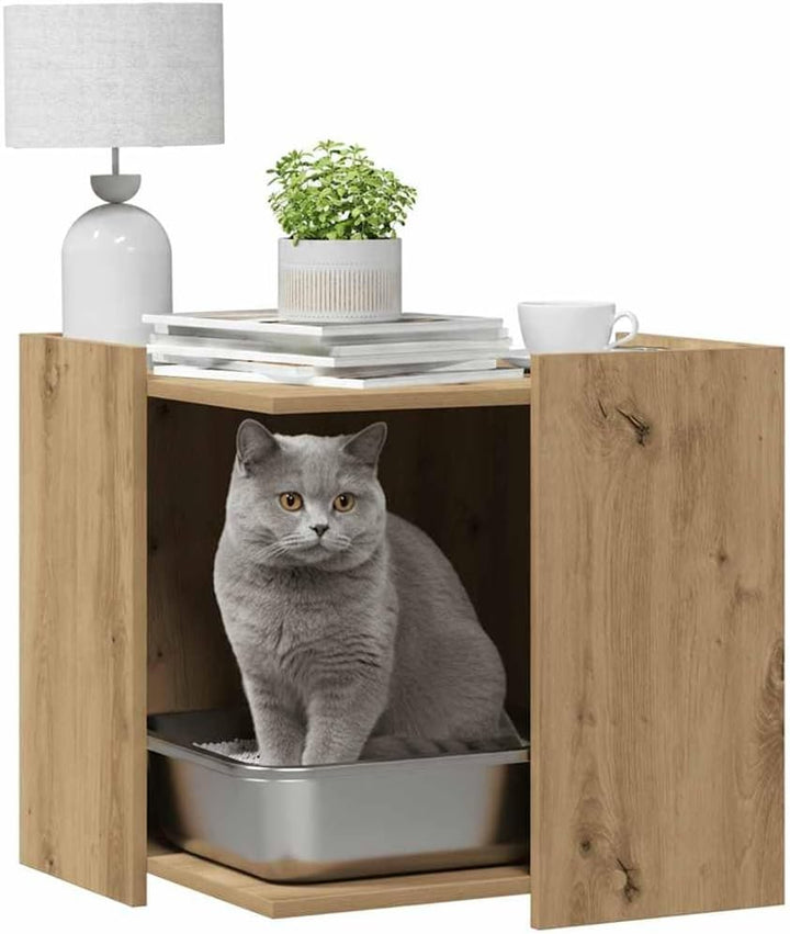 Katzenklo Artisan-Eiche aus Holzwerkstoff 53 x 53 x 51 cm, verstecktes Katzenmöbel für Katzenklo ode