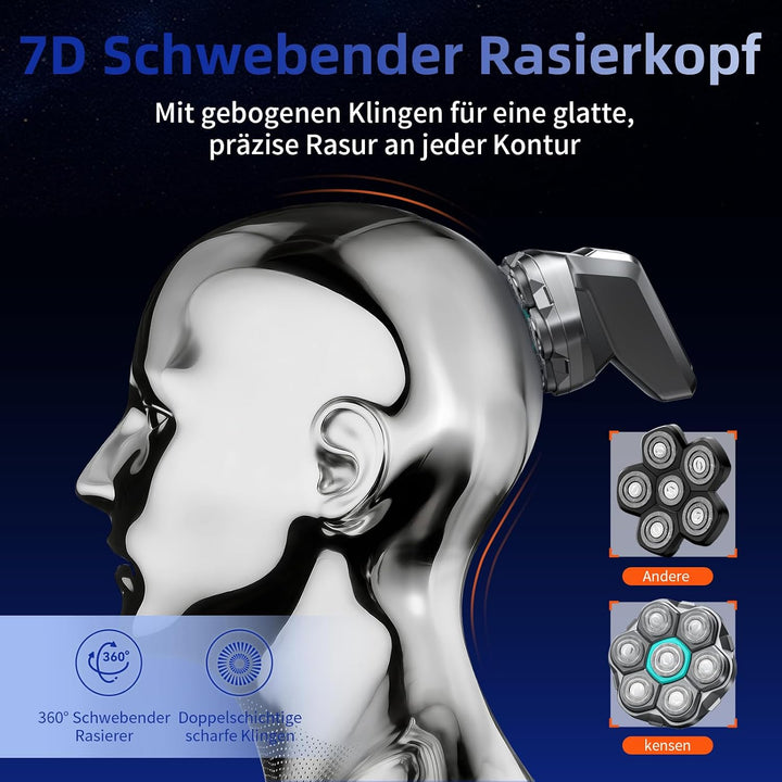 Glatzen Rasierer Herren, kensen Glatzenrasierer 7D Schwebender Kopfrasierer Glatze Wasserdicht Head