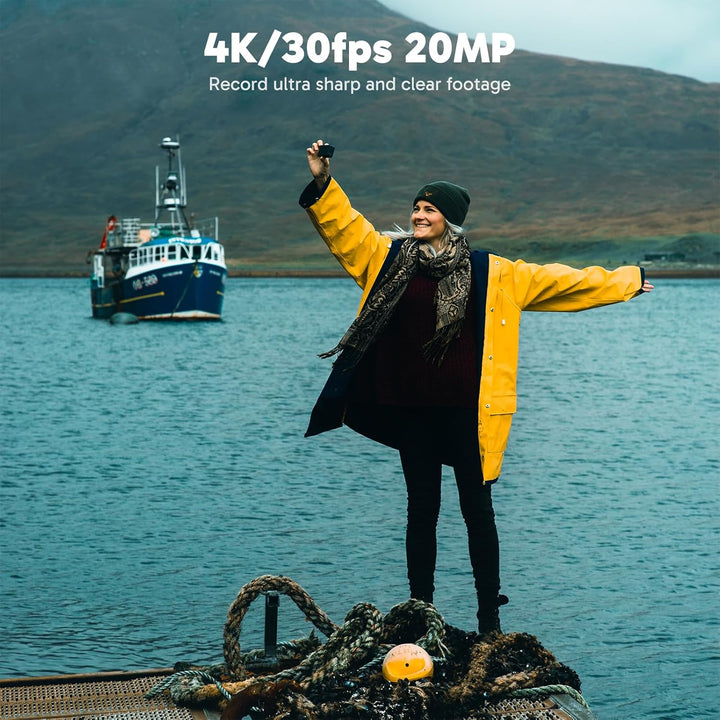 AKASO Action Cam 4K30FPS 20MP mit 60cm Stativ Selfie Stick und Tasche WiFi 40M Unterwasserkamera Was