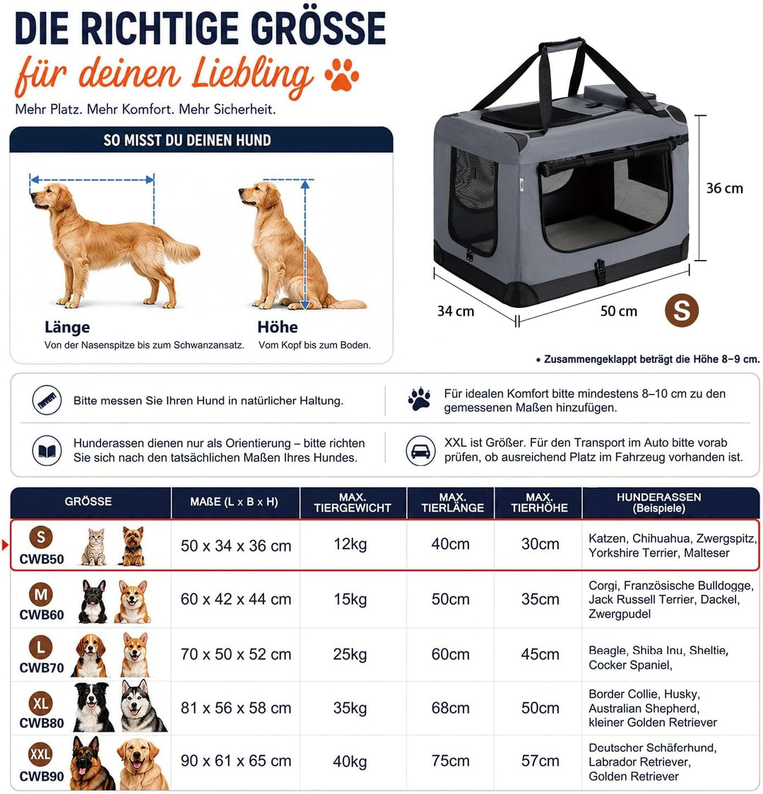 Zedelmaier Hundebox Faltbar Hundetransportbox Auto robust Transportbox für Hund &amp; Katze Gross Hundet