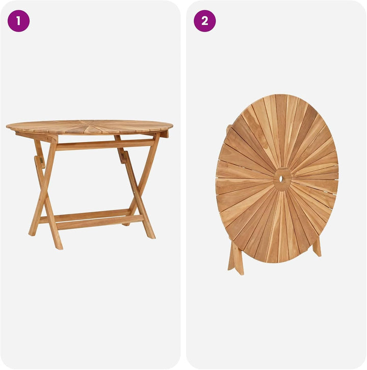 Generisch Klappbarer Gartentisch Natur Ø 110 x 75 cm Massivholz Teak 20.8kg