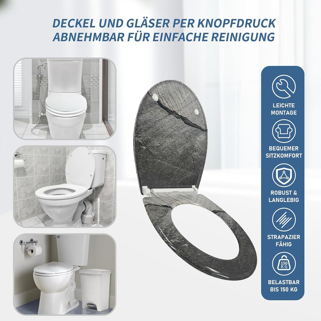 Toilettendeckel mit Absenkautomatik, WC Sitz mit Absenkautomatik Oval Form klodeckel Einfache Reinig