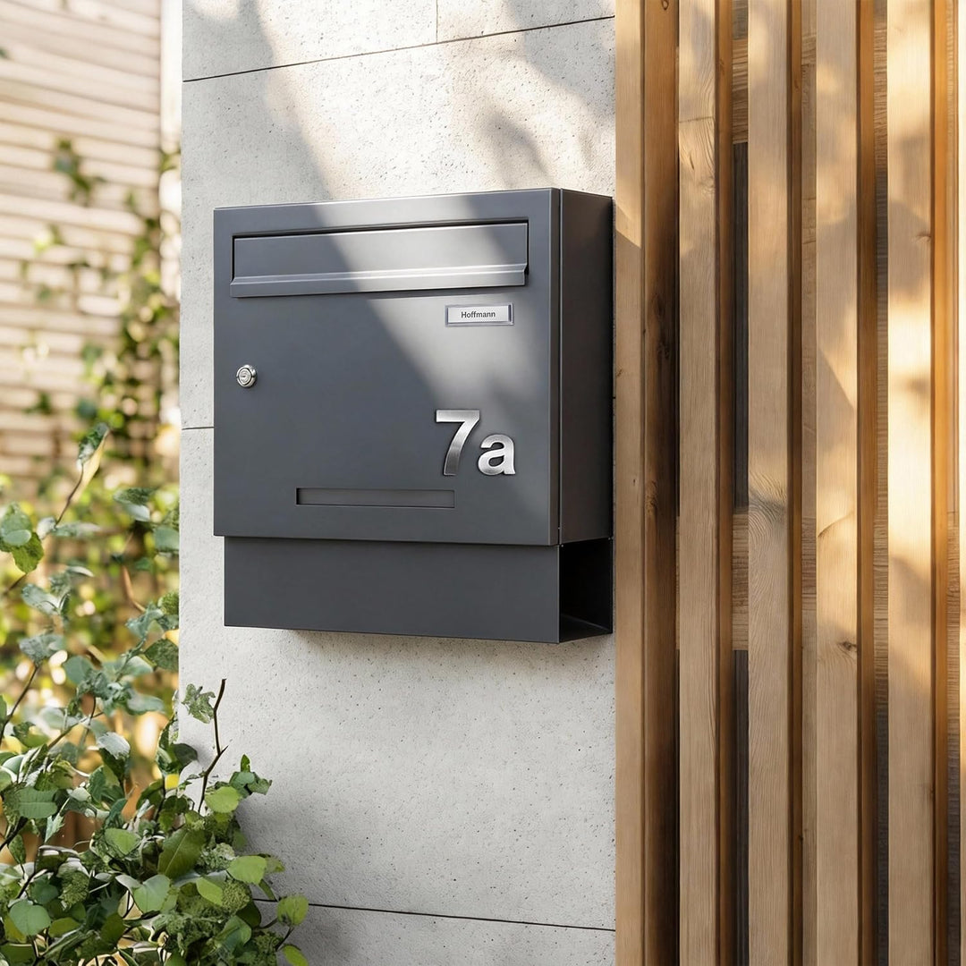 Zedelmaier Briefkasten mit Zeitungsfach Anthrazit Personalisierter - XXL Wandbriefkasten RAL 7016 mi