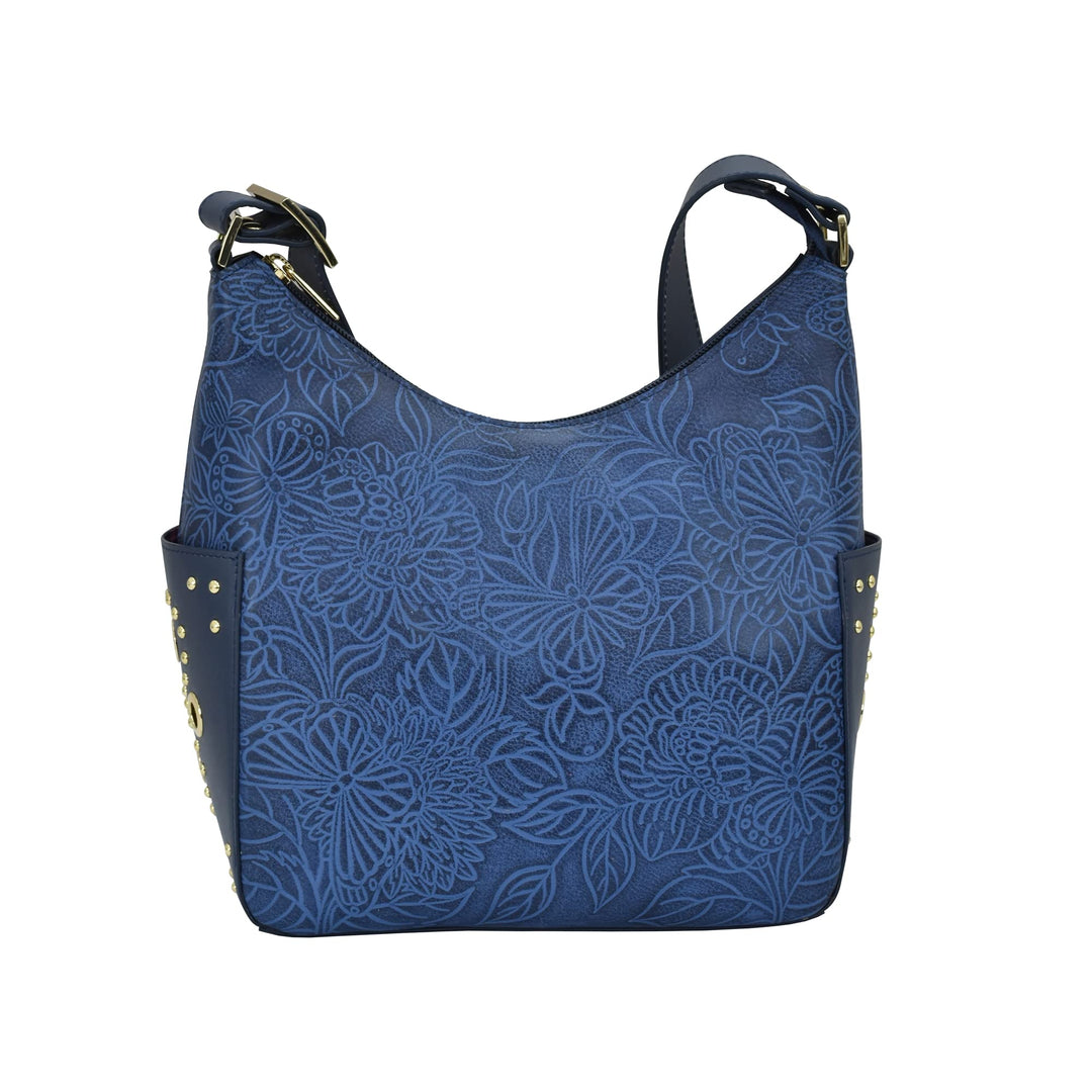 Anuschka Klassische Handbemalte Hobo Tasche aus echtem Leder mit beschlagenen Seitenfächern Tooled B