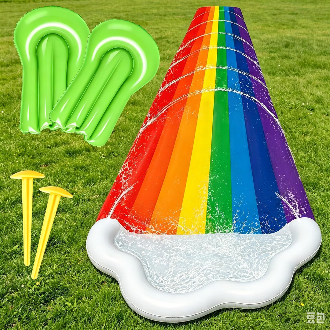 Morofme Regenbogen Wasserrutsche Garten für Kinder, 480x140cm Doppelte Wasser Rutschbahn mit Bodyboa