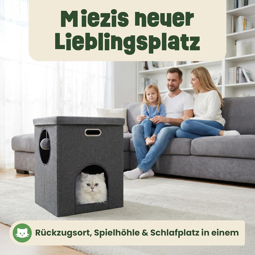 zooprinz katzenhöhle cat cave – kuschelhöhle für Katzen &amp; grosse Katze, warmes katzenbett beige mit