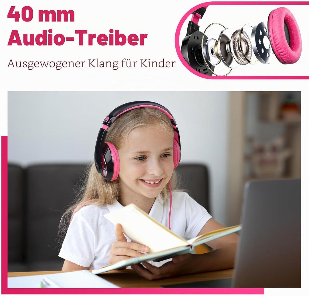 RockPapa Comfort Kinder Kopfhörer für Schule Jungen, Kopfhörer Kinder mit Kabel, Einstellbar, Stereo
