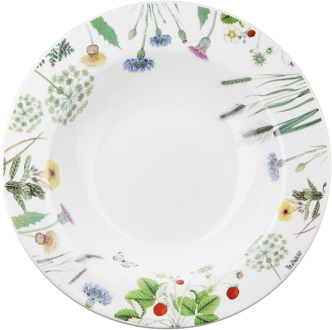 GILDE Suppenteller Wild Flowers, Porzellan, weiss, rund, 23 cm Durchmesser, Blumendesign &amp; Schmetter