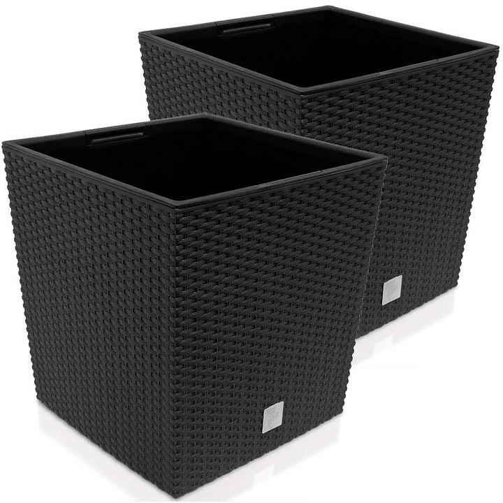 Deuba 2X Blumentopf 35L 32x32x33cm Rato Low Innentopf Mit Griffen Wetterfest Rattanoptik Pflanzkaste