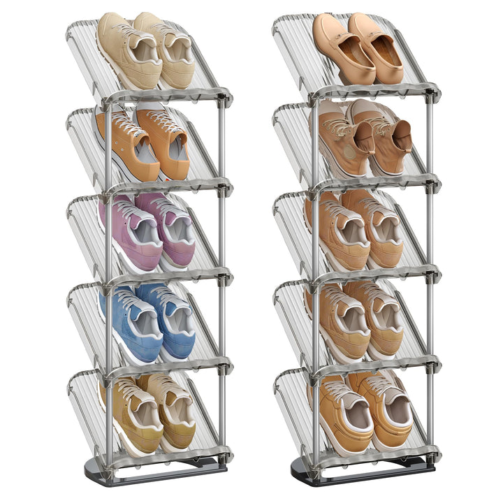 SONGMICS Schuhregal, 5 Ebenen, 2er Set, schräge Schuhablage, Schuhaufbewahrung, Kunststoff, 24,5 x 2