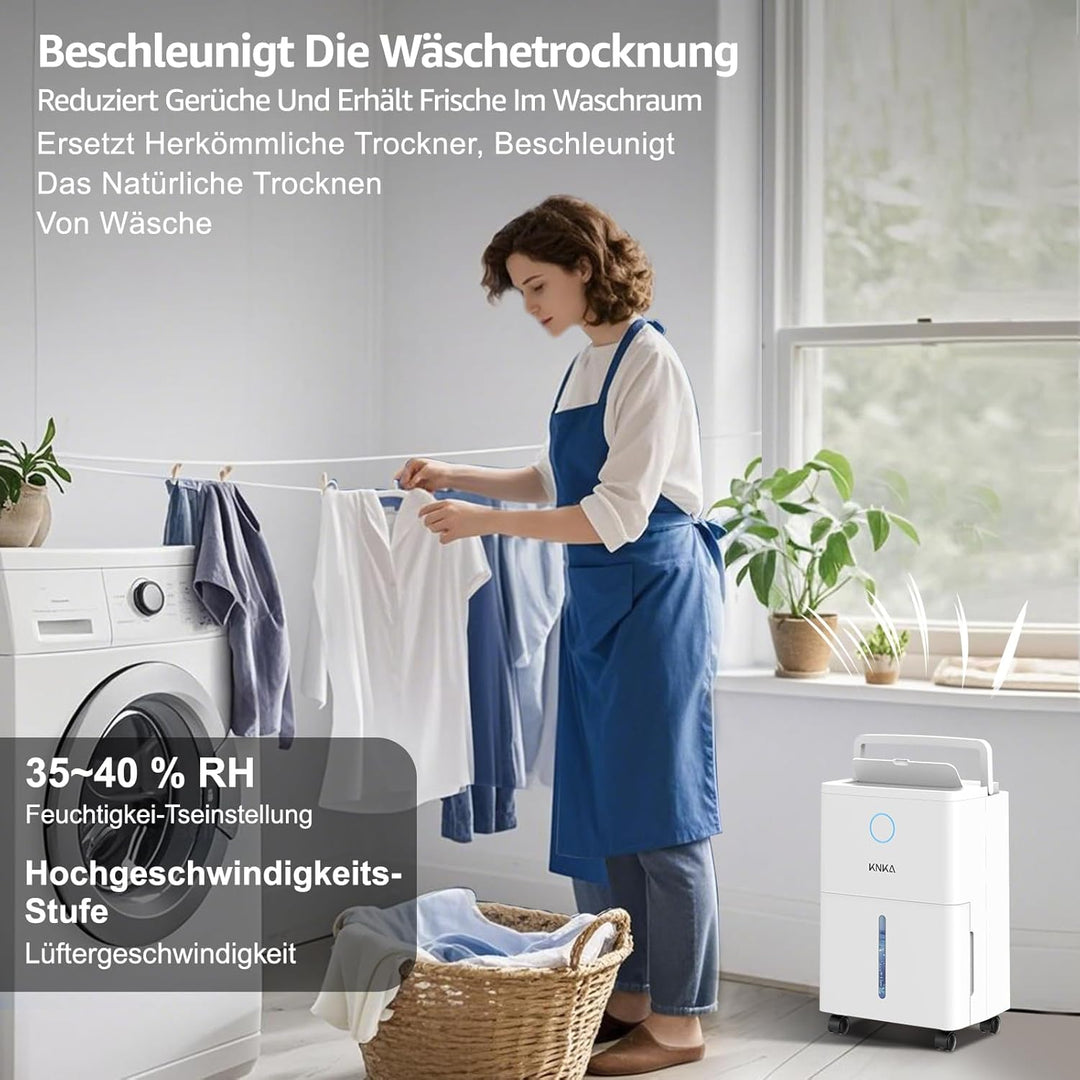 KNKA Luftentfeuchter, 9L/T, Leiser Luftentfeuchter Elektrisch, Raumentfeuchter mit Ablaufschlauch, A