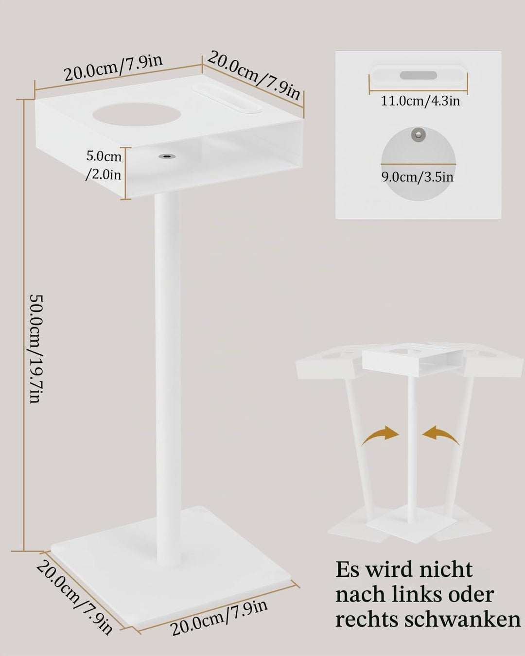 Yawinhe Metall Beistelltisch, Stabiler Kleiner Quadrat Couchtisch, Becherhalter Tisch mit Handyschli