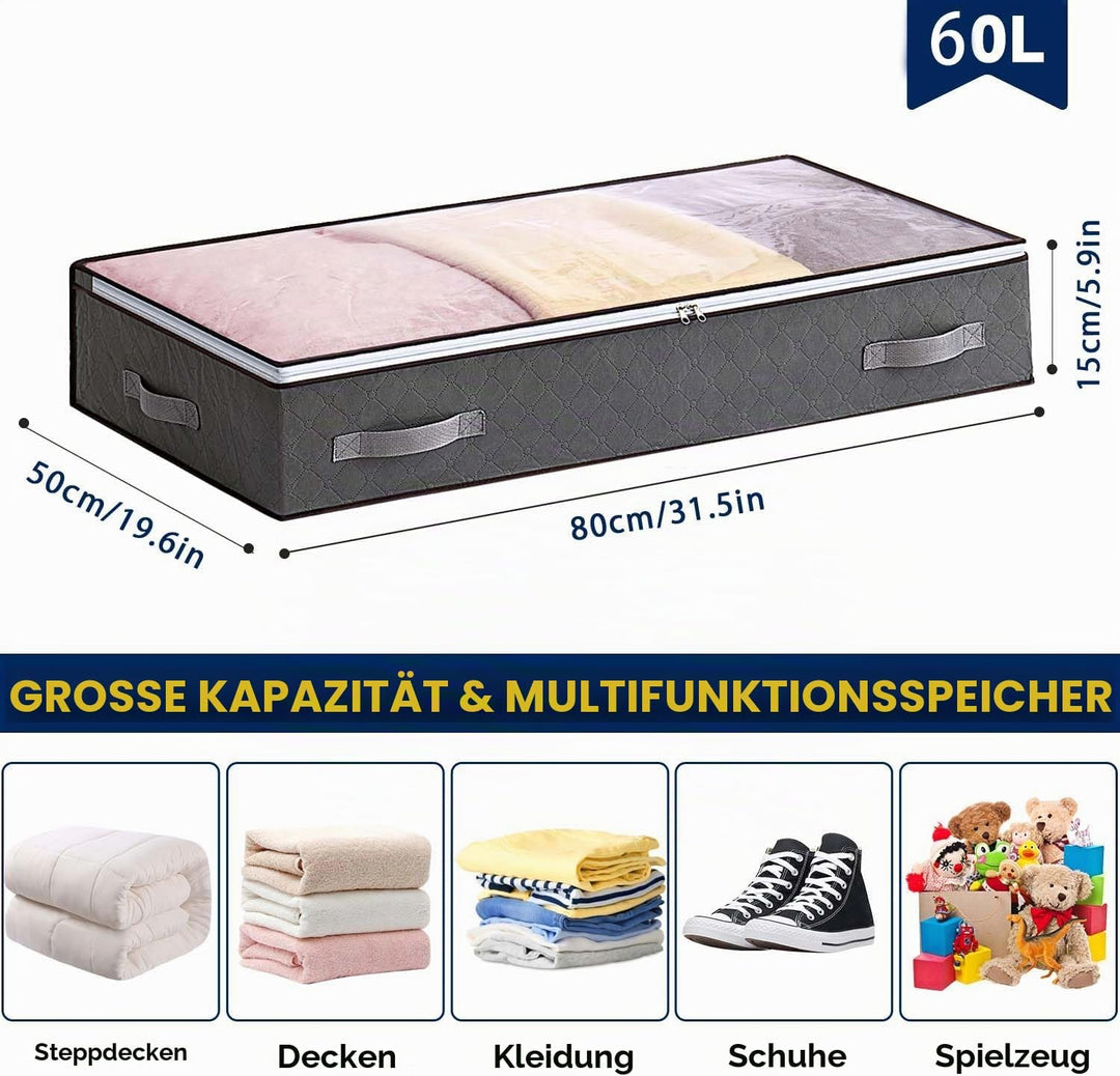 4 Stück Unterbett Aufbewahrung, 60L Unterbettkommode, Faltbare Bettkasten Aufbewahrung, Aufbewahrung
