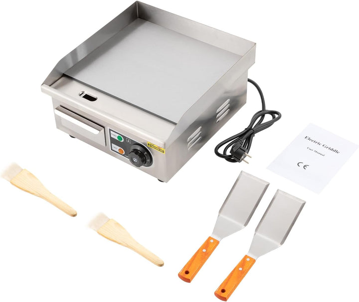 2000W Kommerzielle Grillplatte, Edelstahl Plancha Grill Elektrogrill mit 2 Schaufel und 2 Ölbürsten,