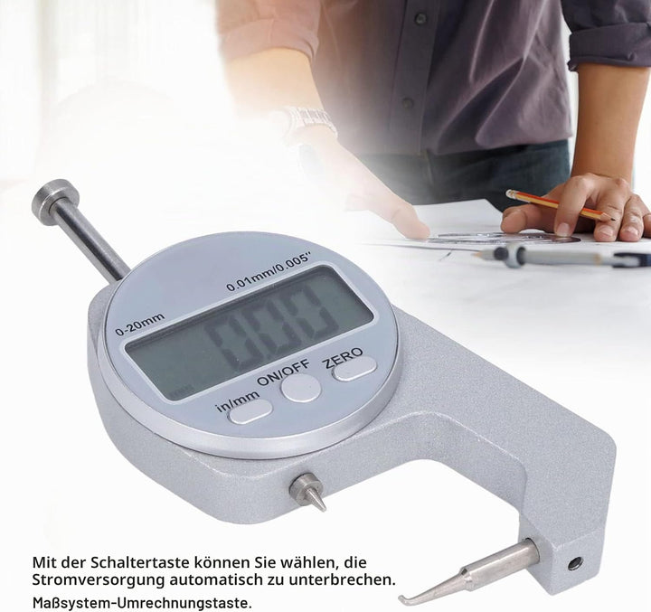 LiebeWH Dickenmesser 0-20 mm Bereich LCD-Digitalanzeige Kleine Mikrometerschraube mit Gebogener Spit
