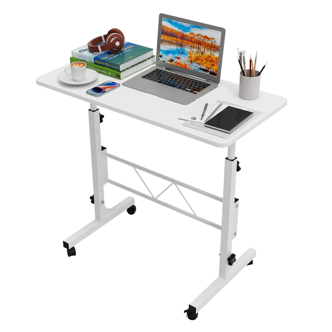 PIPIPOXER 80x40cm Laptoptisch mit Rollen, Laptoptisch Höhenverstellbarer 69-110 cm, Computertisch Mo