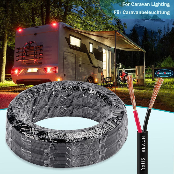DARKGUARD 2 Adriges Anhängerkabel - 2x1.5mm² Kupfer Kabel für Anhänger 2 Polig 12V/24V - Anhänger Ve