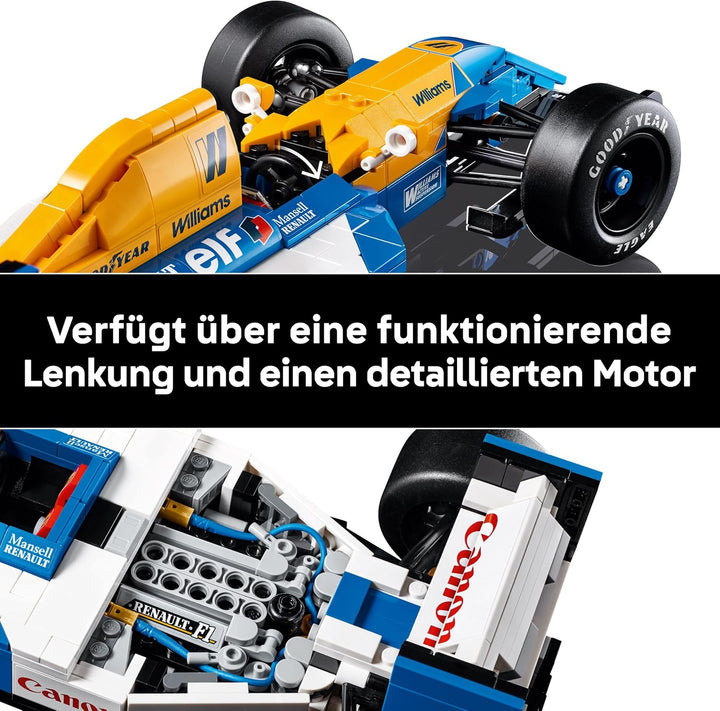 LEGO Icons Williams Racing FW14B mit Nigel Mansell - F1 Modellauto Set mit Rennfahrer Minifigur zum