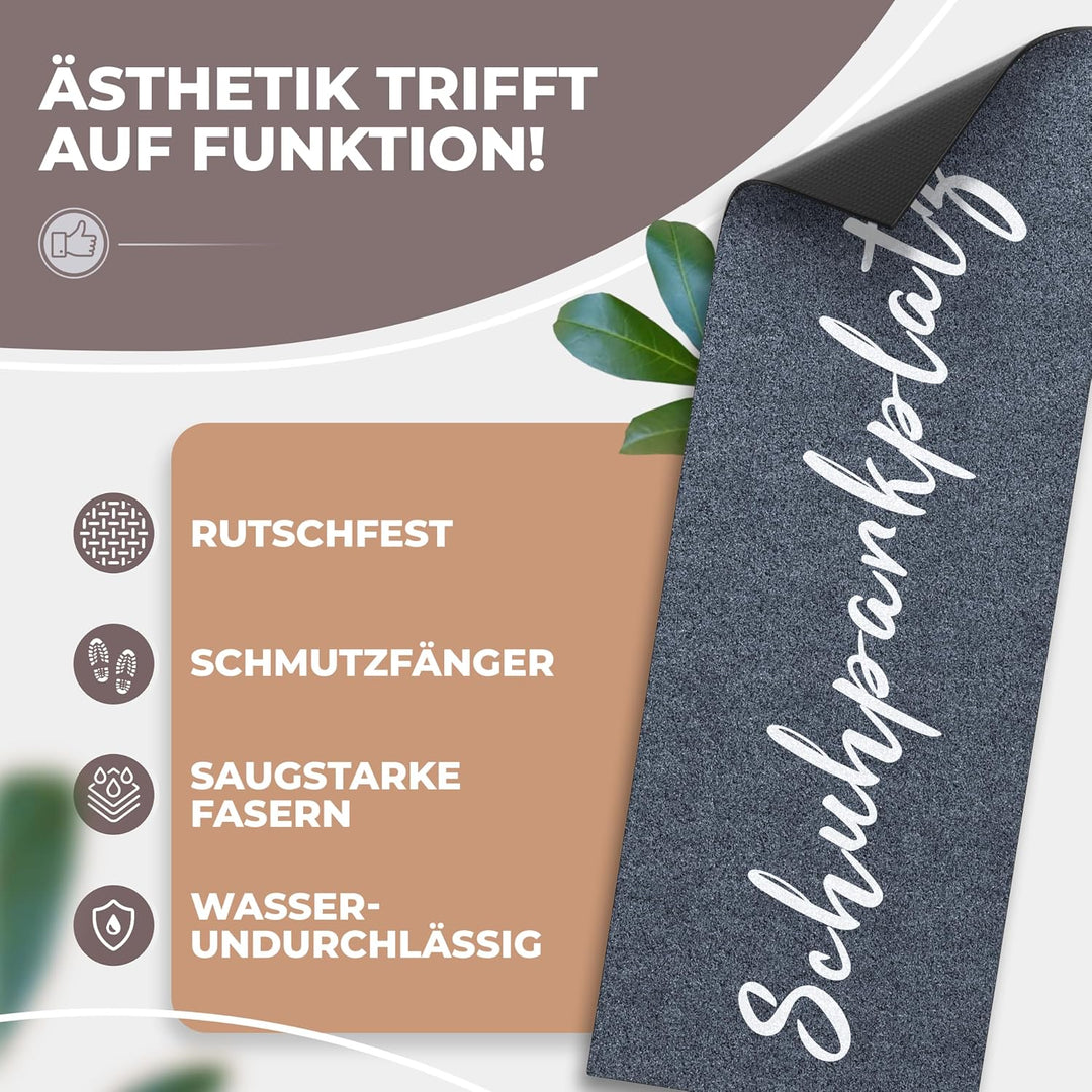 Schuhparkplatz Fussmatte 100x35cm Grau I Waschbare &amp; rutschfeste Indoor-Schuhmatte &amp; Abtropfmatte I