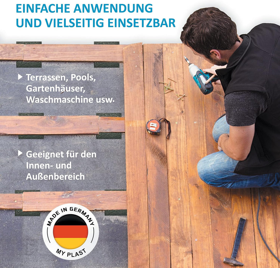 My Plast I 90 x 90 x 3 mm - 100 Stück I Terrassen-Pads – wasserbeständige Gummimatten für Terrassen-