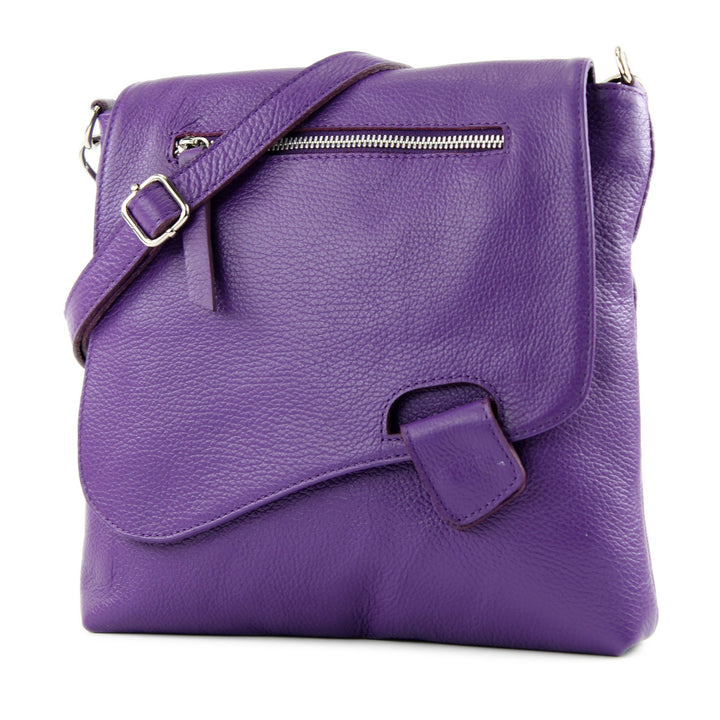 modamoda de - T146 - ital. Umhängetasche Schultertasche aus Leder Lila2021, Lila2021