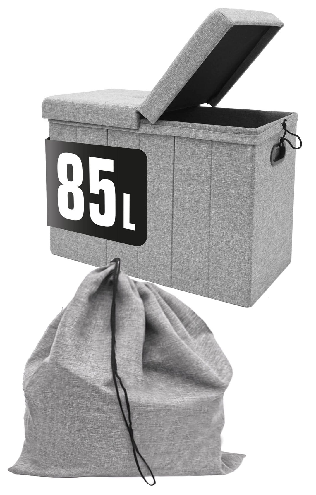 DuneDesign 85 Liter Wäschekorb mit Deckel &amp; Wäschesack - 62x31 Wäschekorb mit Sitzfunktion - Faltbar