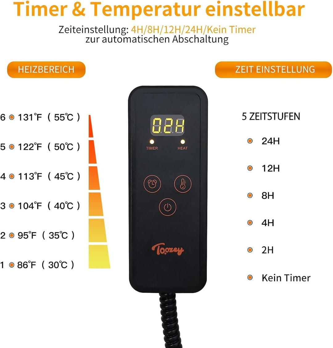 Toozey Katzen &amp; Hund Heizmatte Innen 45 * 40cm, Timing &amp; Temperatur Einstellbar Sicher Elektrisch Ha
