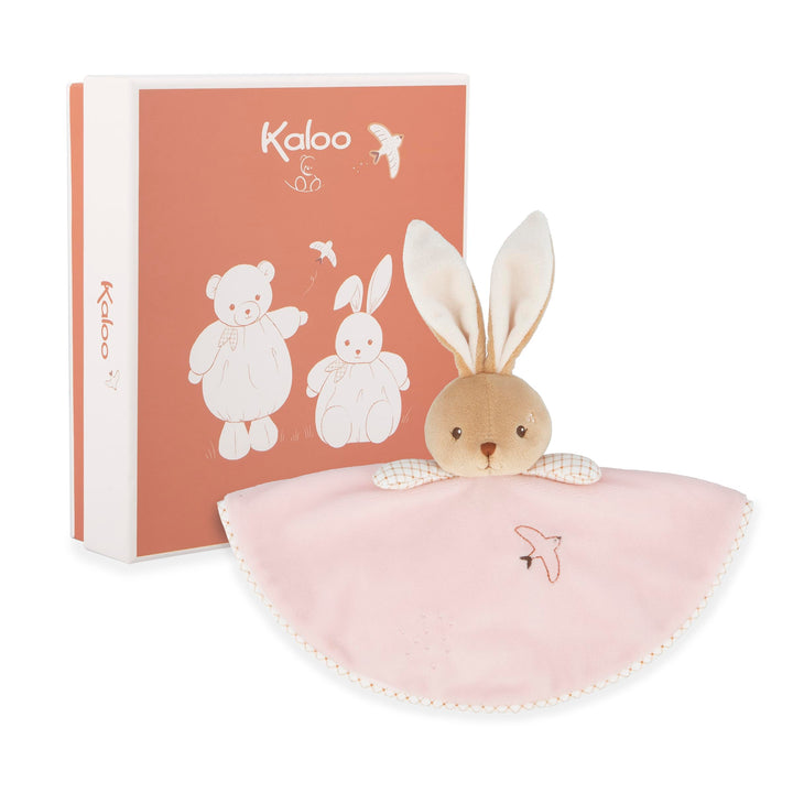 KALOO - Rundes Schmusetuch in Hasenform - Rosa - Vichy-Stil - Grösse 24 cm - Weiches und Flauschiges