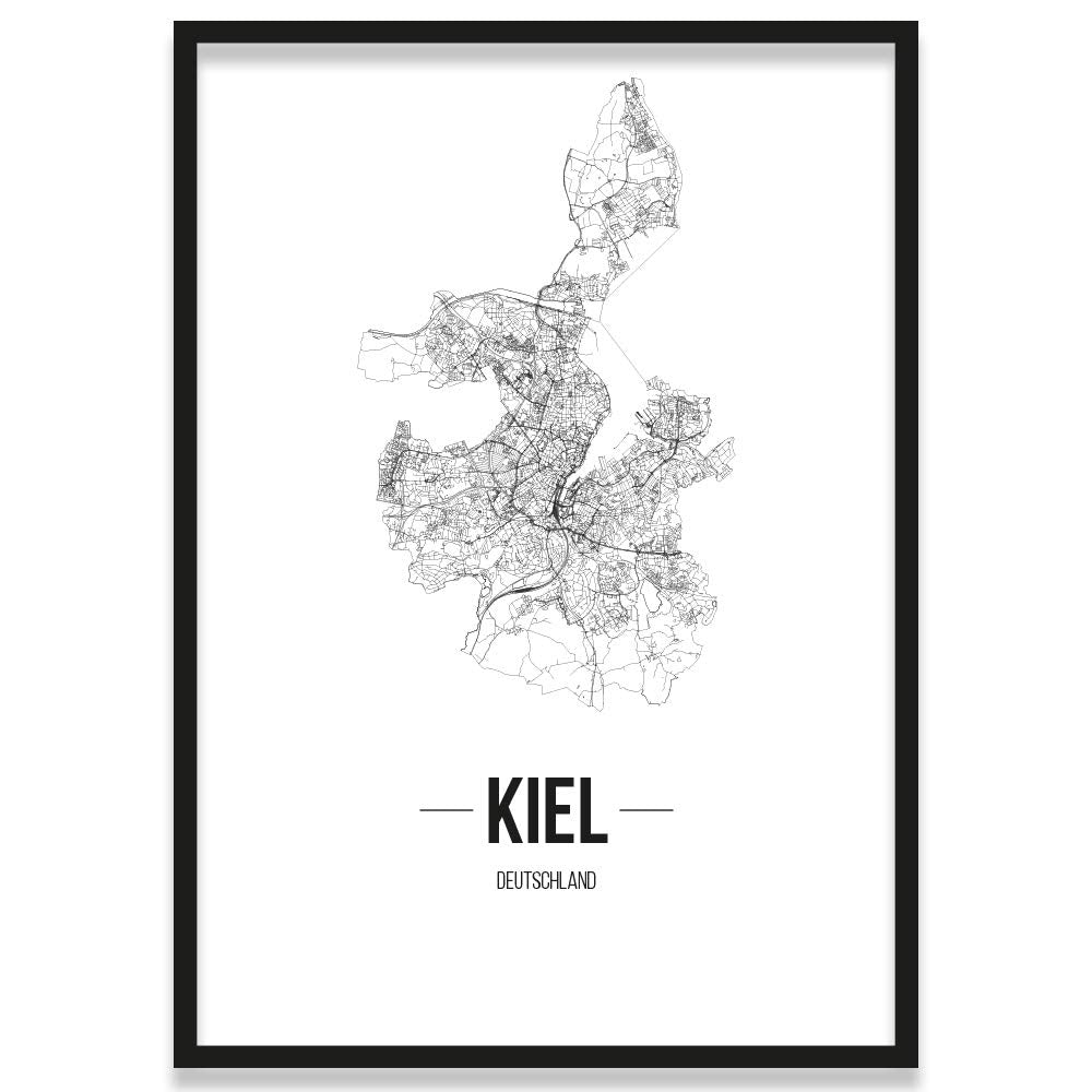 JUNIWORDS Stadtposter, Kiel, Wähle eine Grösse, 21 x 30 cm, Poster mit Rahmen, Schrift B, Weiss 21 x