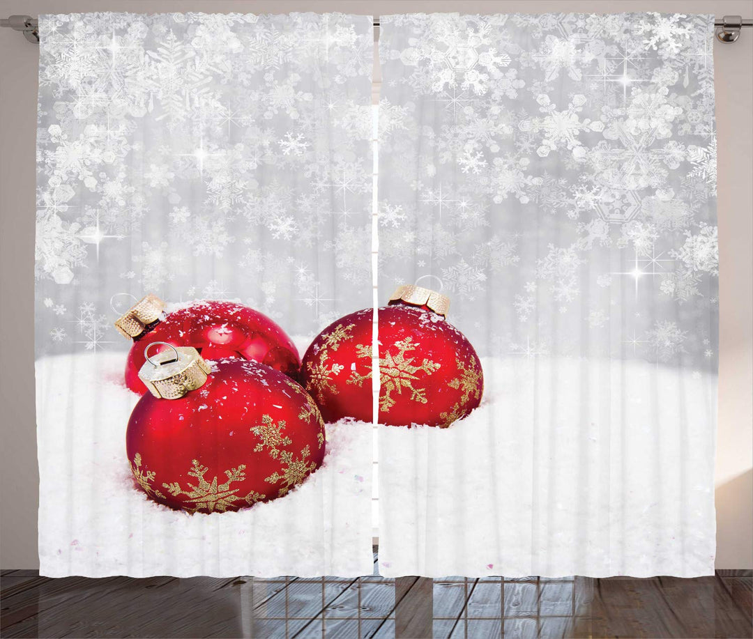ABAKUHAUS Weihnachten Rustikaler Gardine, Kugeln auf Schneeflocke, Schlafzimmer Kräuselband Vorhang