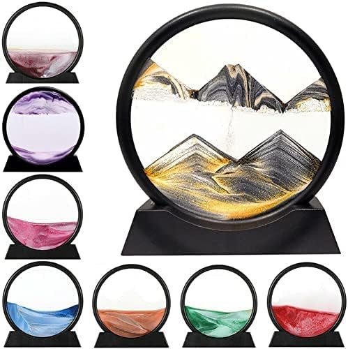 Fliessendes Sandgemälde, rundes Glas， Heim und Büro Desktop Schwarz 7 inch, Schwarz 7 inch