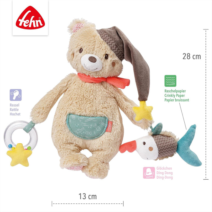 Fehn Activity Spielzeug Bär - Motorikspielzeug mit Klettverschluss - Baby Spieltier mit Greif Elemen