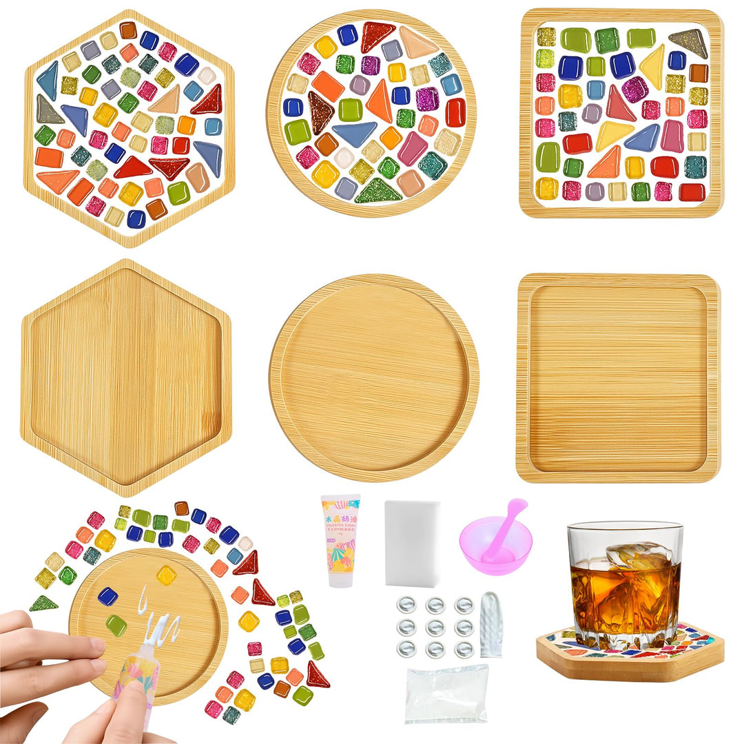 Mosaik Bastelset Kinder, 3 Stück Mosaik Untersetzer DIY Bastelset, Mosaiksteine Untersetzer Set, Ges