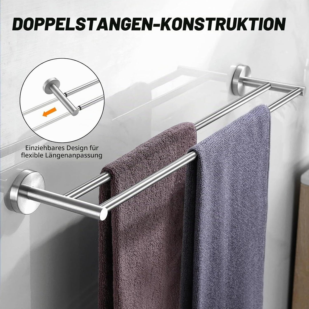 Ausziehbarer Handtuchhalter 43-72 cm, 304 Edelstahl Doppelstangen Design, Silber für Badezimmer/Küch