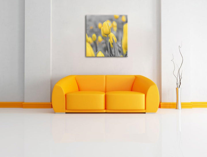 Pixxprint Gelbes Tulpenmeer als Leinwandbild/Grösse: 70x70 cm/Wandbild/Kunstdruck/fertig bespannt, 7