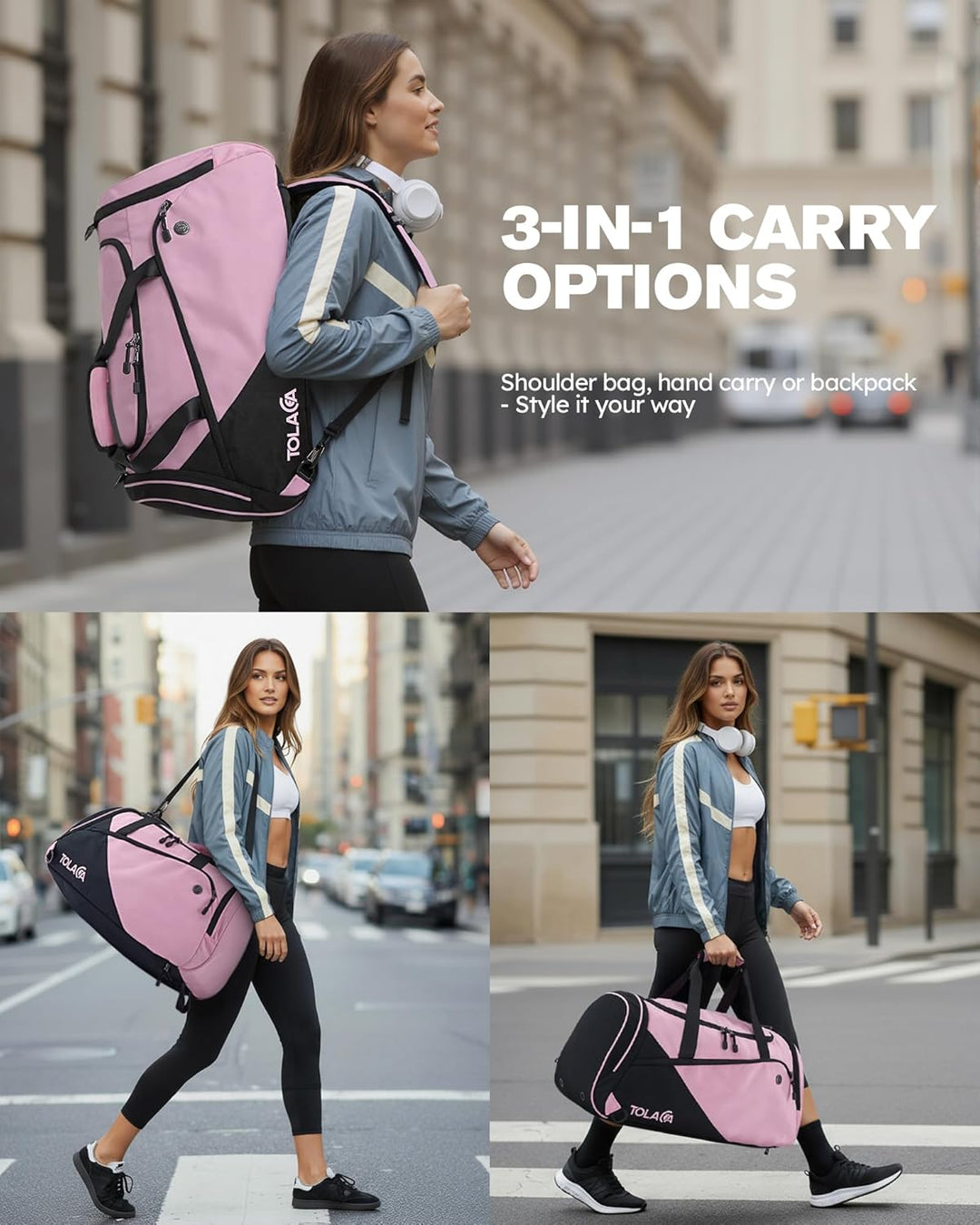 Tolaccea SporttascheDamen und Herren47L – Schuhfach&amp;Nassfach, Rucksack‑Duffel Trainingstasche für Fi