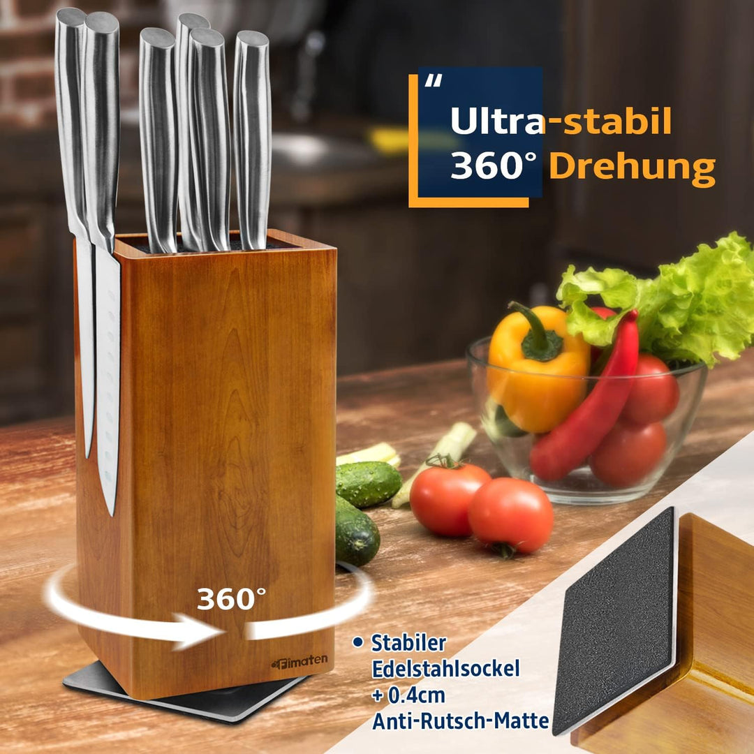Fimaten Magnetischer Messerblock ohne Messer, 360° drehbar Magnet Messerhalter aus Akazienholz, Hoch