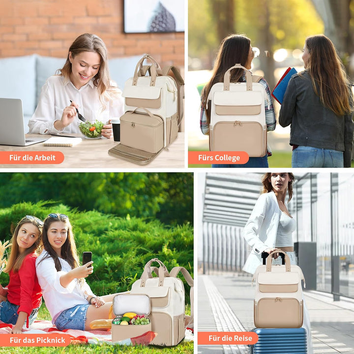 BERTASCHE Lunch Rucksack, Laptop Rucksack Damen 15,6 Zoll mit Isoliertes Kühltasche, 2-in-1-Arbeitsr