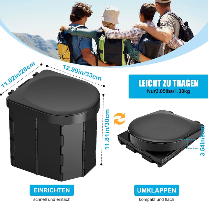 WADEO Tragbare Campingtoilette mit Deckel, Faltbare Toilette mit Belastbarkeit bis zu 200kg, Mobilto